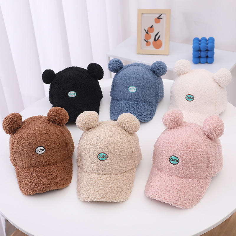 Fashion Winter Sherpa Fur Hat for Girl Custom Cute Baseball Bear Fur Cap Wool Felts Hats