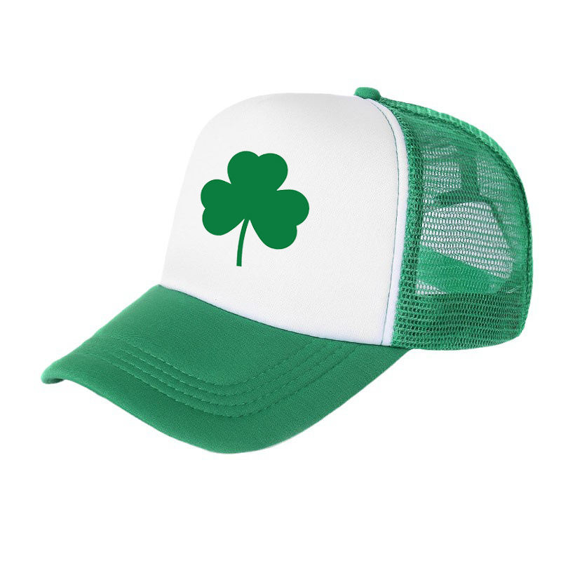 Men's Trendy Summer Trucker Hat with Clover Pattern Fashionable Breathable Sunscreen Mesh Baseball Cap for Outdoor Activities