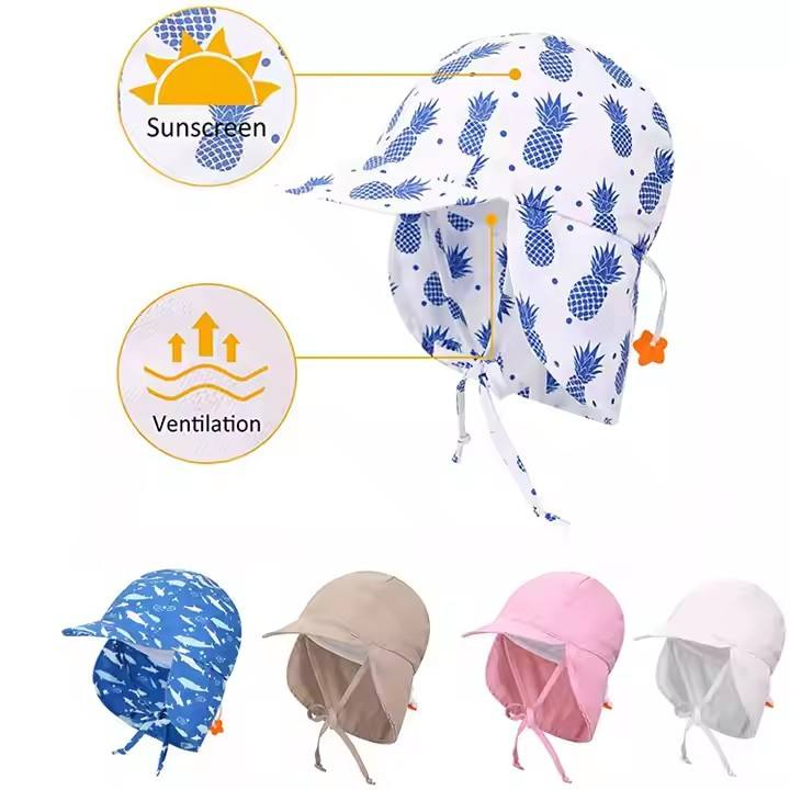 Custom Classic Outdoor Logo Summer UPF50+ Protection Sun Cap Kids Bucket Hat With Chin Strap Baby Sunhat