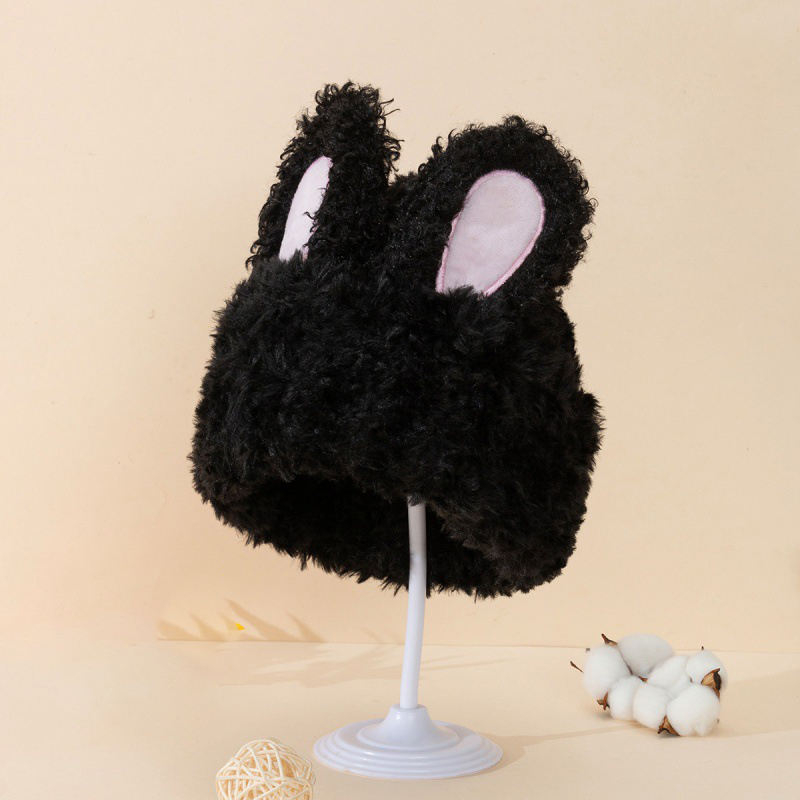 Autumn and Winter New Fashion Cute and Sweet Thickened Warm Rabbit Ear Hat Plush Cold-proof Versatile Ear protection Knitted Hat