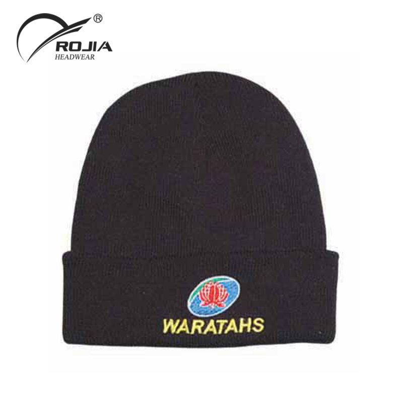Black Custom Men Acrylic Knit Baby Winter Beanie Hat Cap Set
