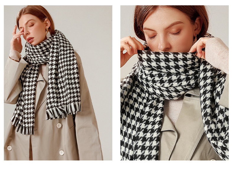 Hot Style Sale Cashmere High End Big Women Autumn Winter Warm Checked Stoles Double-sided Wool Scarves And Shawl